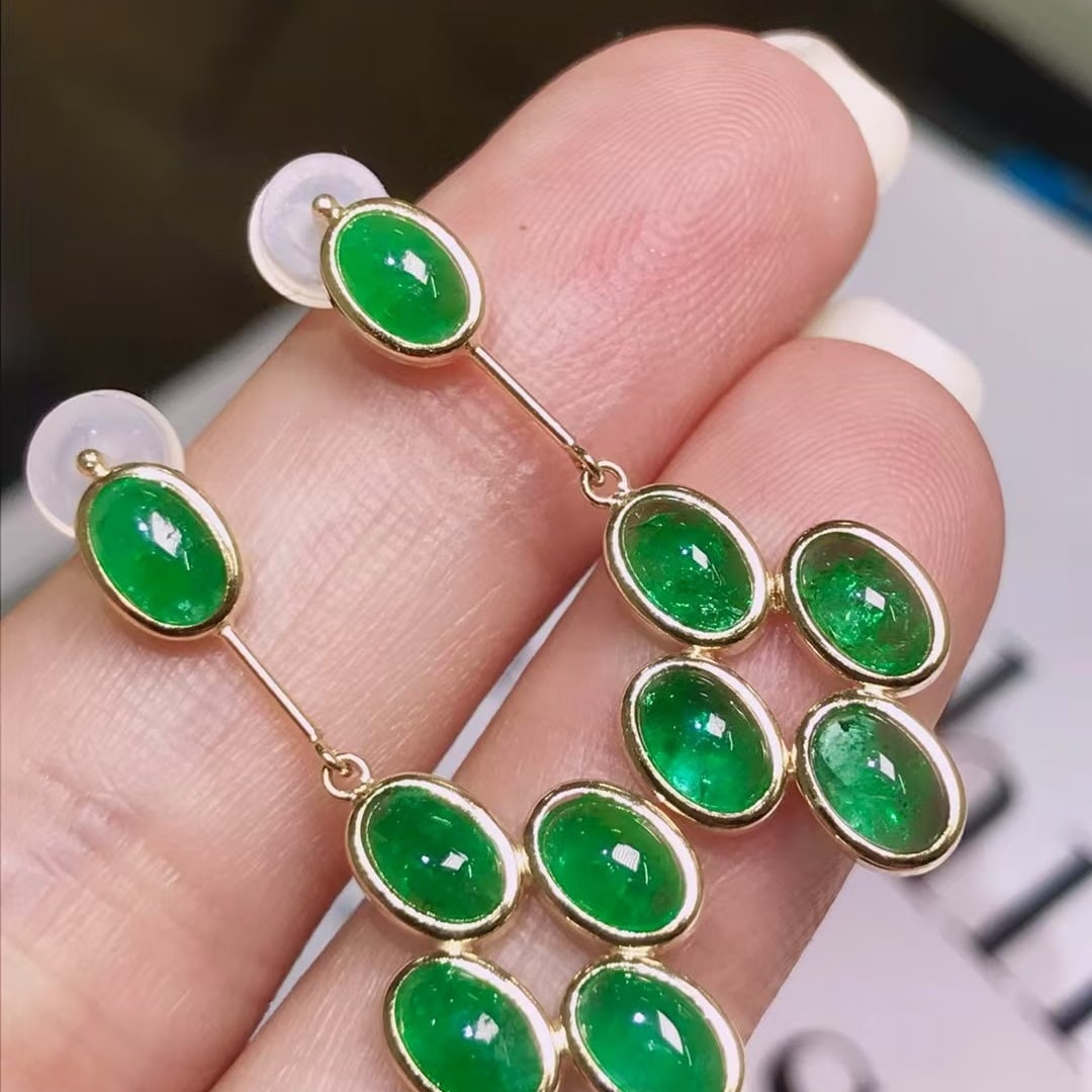 14k Gold 4.6 Ct Natural Emerald Earrings - 3