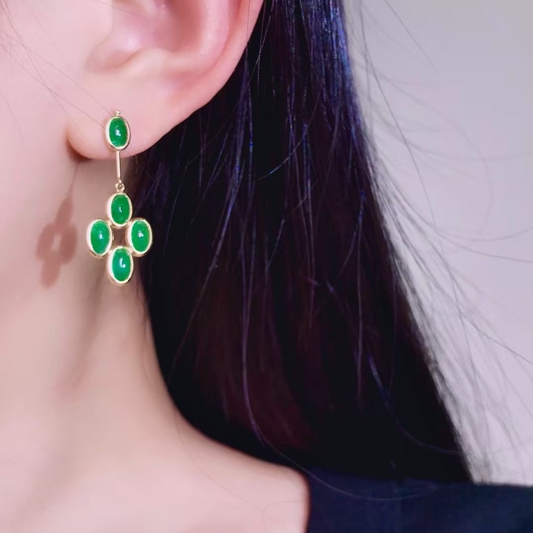 14k Gold 4.6 Ct Natural Emerald Earrings - 4