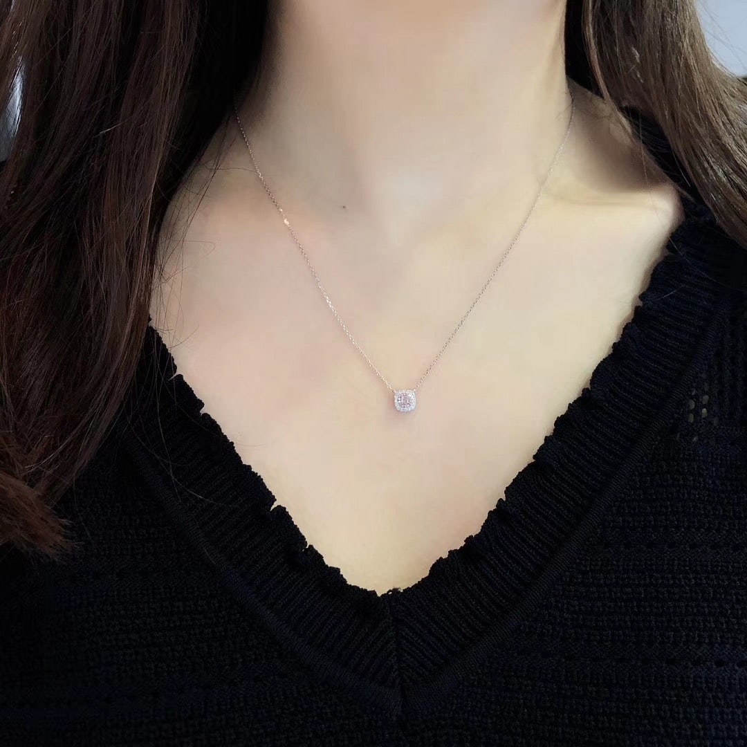 14k Gold 0.33 Ctw Natural Pink Diamond & Diamond Necklace - 3