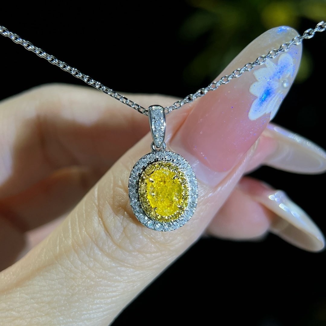 14k Gold 1.30 Ctw Natural Yellow Diamond & Diamond Necklace - 2