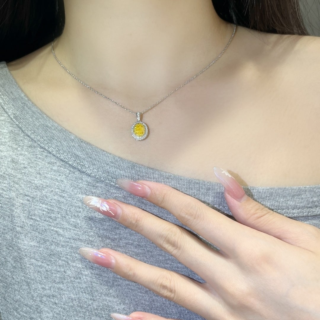 14k Gold 1.30 Ctw Natural Yellow Diamond & Diamond Necklace - 3