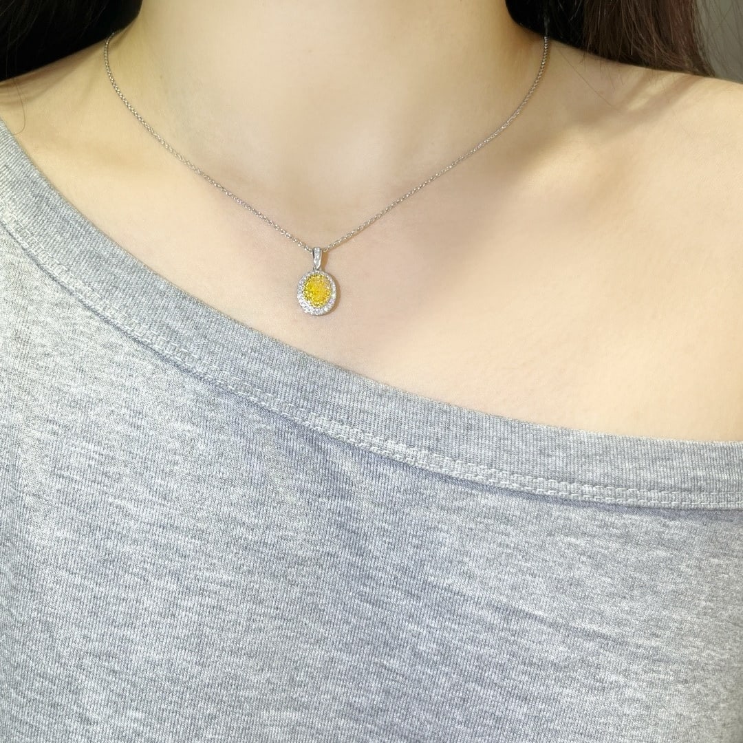 14k Gold 1.30 Ctw Natural Yellow Diamond & Diamond Necklace - 4