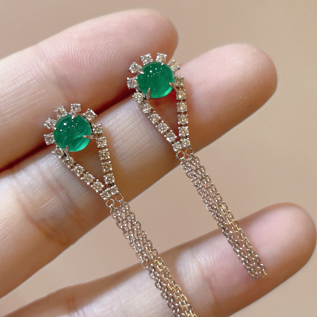 14k Gold 2.25 Ctw Natural Emerald & Diamond Earrings - 2