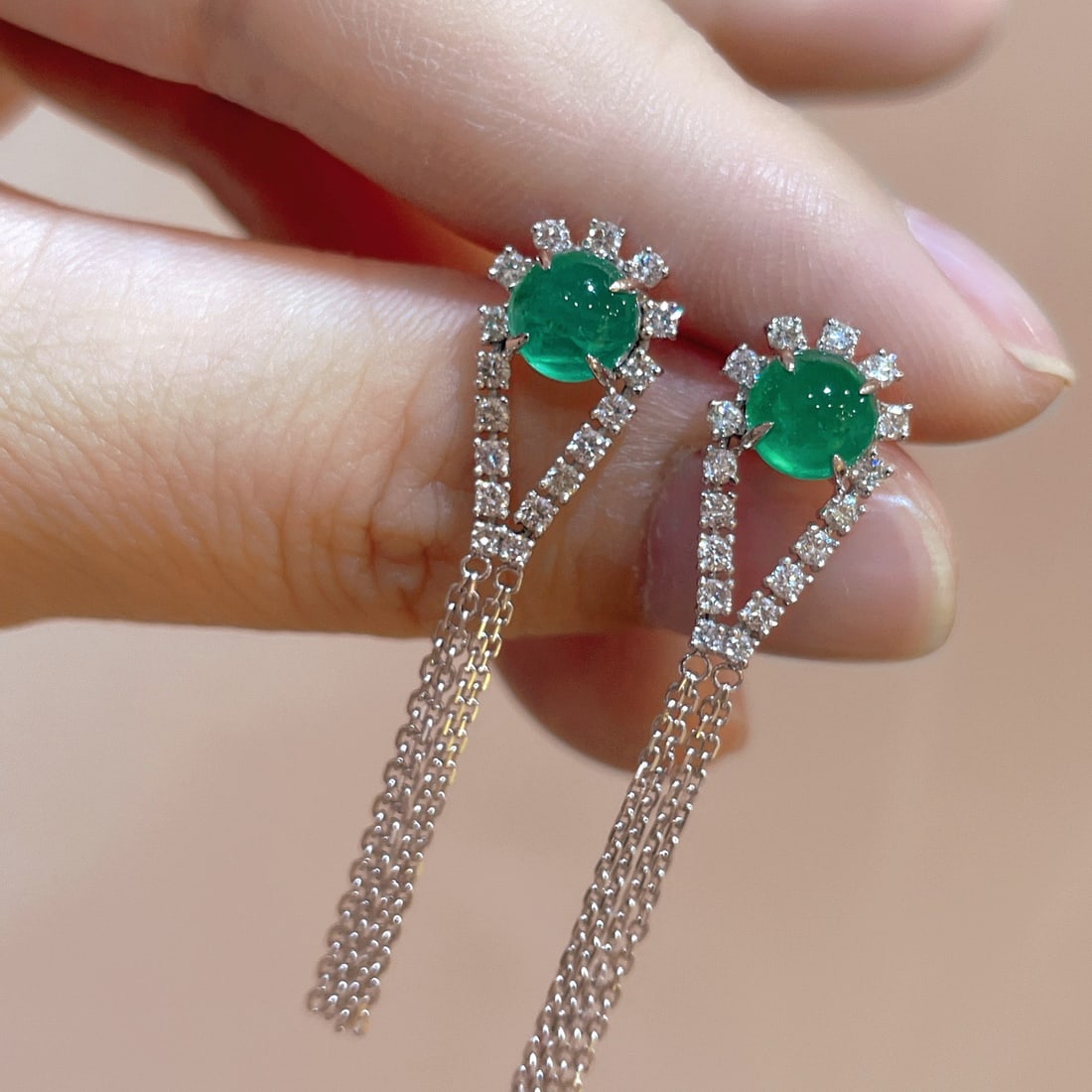 14k Gold 2.25 Ctw Natural Emerald & Diamond Earrings - 3