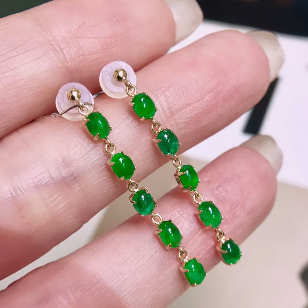 14k Gold 1.77 Ct Vivid Green Natural Emerald Earrings - 2
