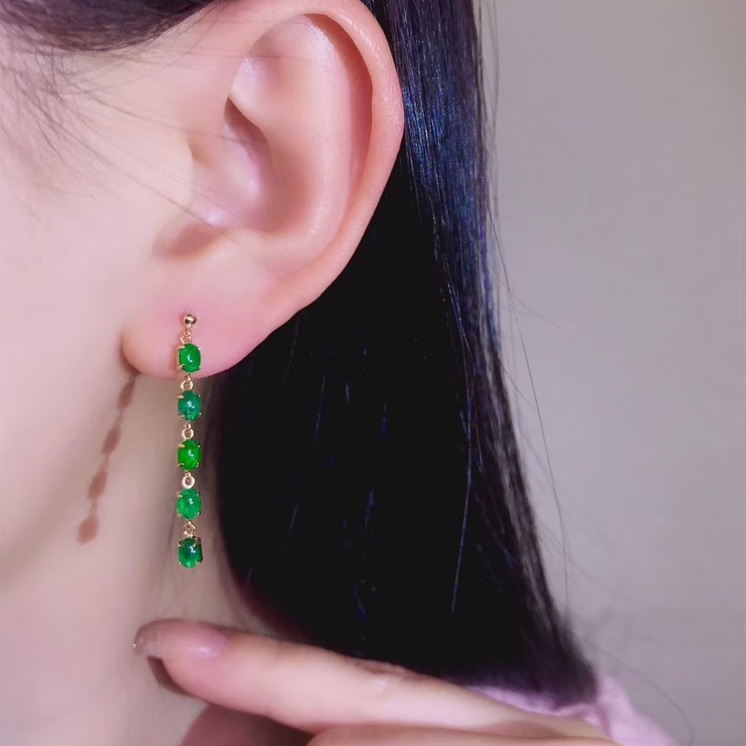 14k Gold 1.77 Ct Vivid Green Natural Emerald Earrings - 4