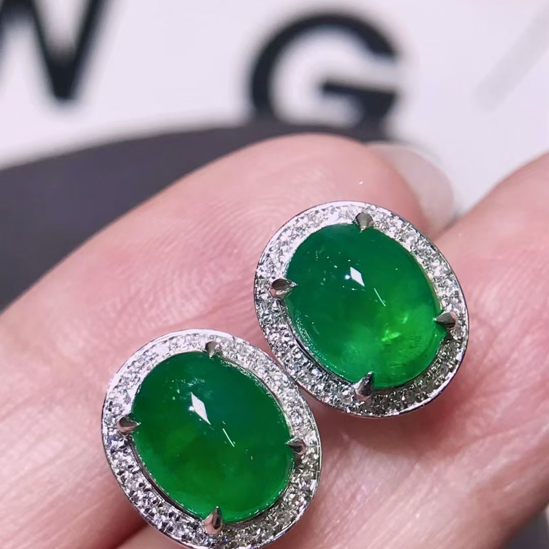 14k Gold 3.76 Ctw Vivid Green Natural Emerald & Diamond Earrings - 2