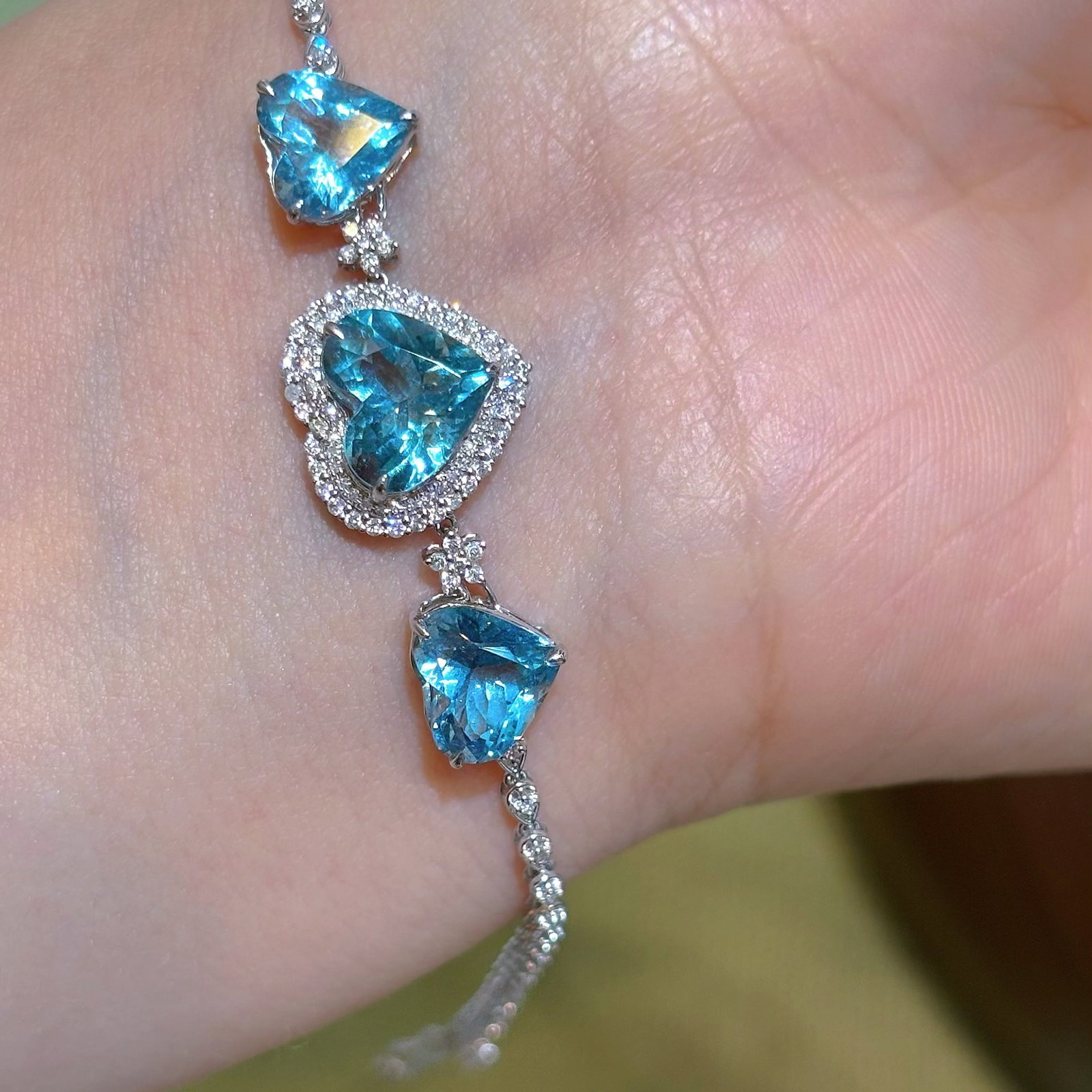 14k Gold 5.01 Ct Natural Aquamarine & Diamond Bracelet - 3