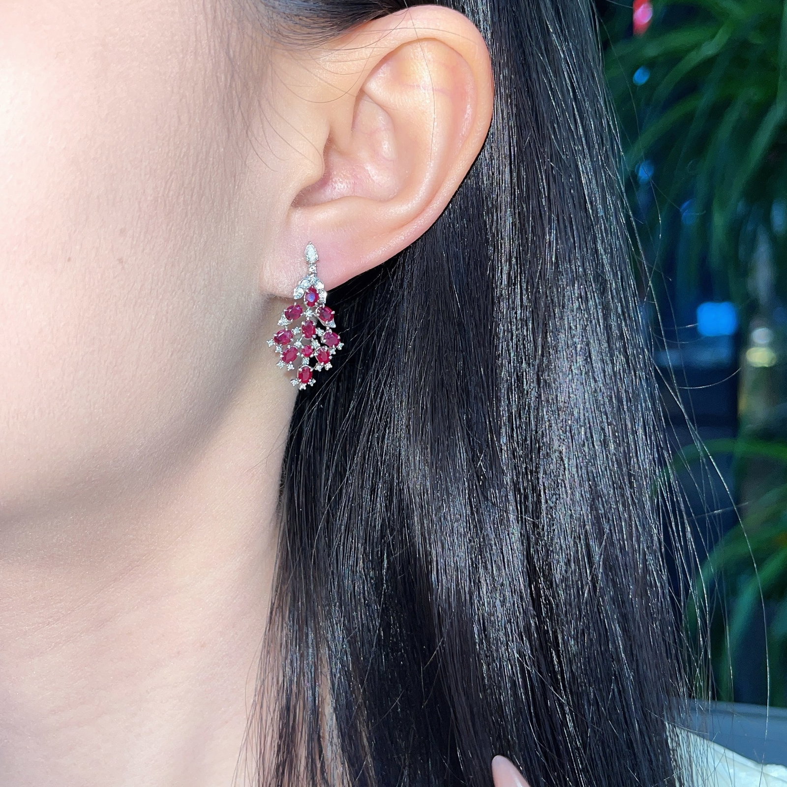 14k Gold 2 Ct Natural Ruby & Diamond Earrings - 5