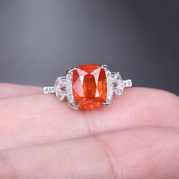 14k Gold 4.39 Ctw Natural Spessartine & Diamond Ring - 7