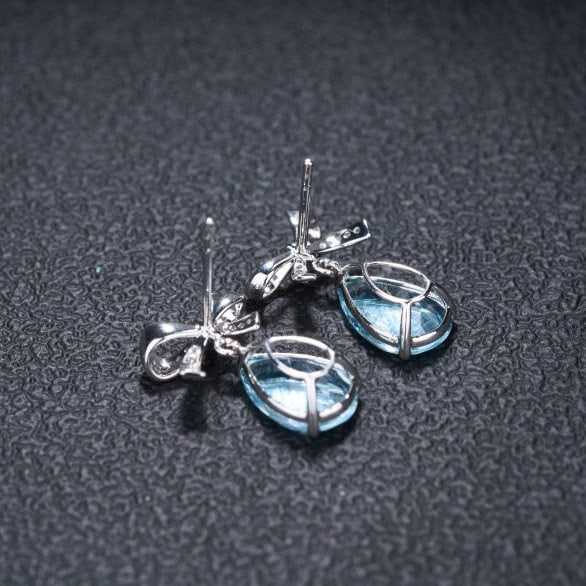 14k Gold 3.58 Ct Natural Aquamarine & Diamond Earrings - 7