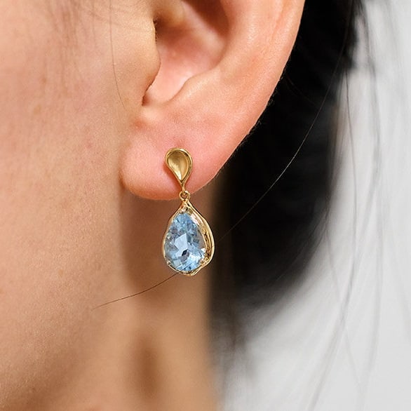 14k Gold 3.42 Ct Natural Aquamarine Earrings - 7
