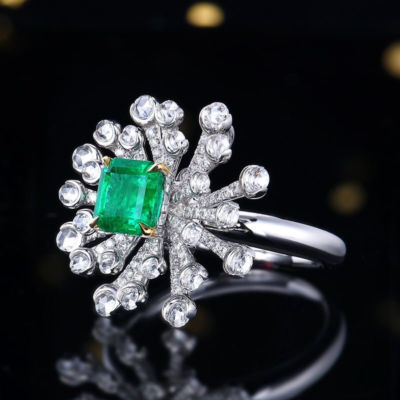 14k Gold 1.76 Ctw Vivid Green Natural Emerald & Diamond Ring - 2