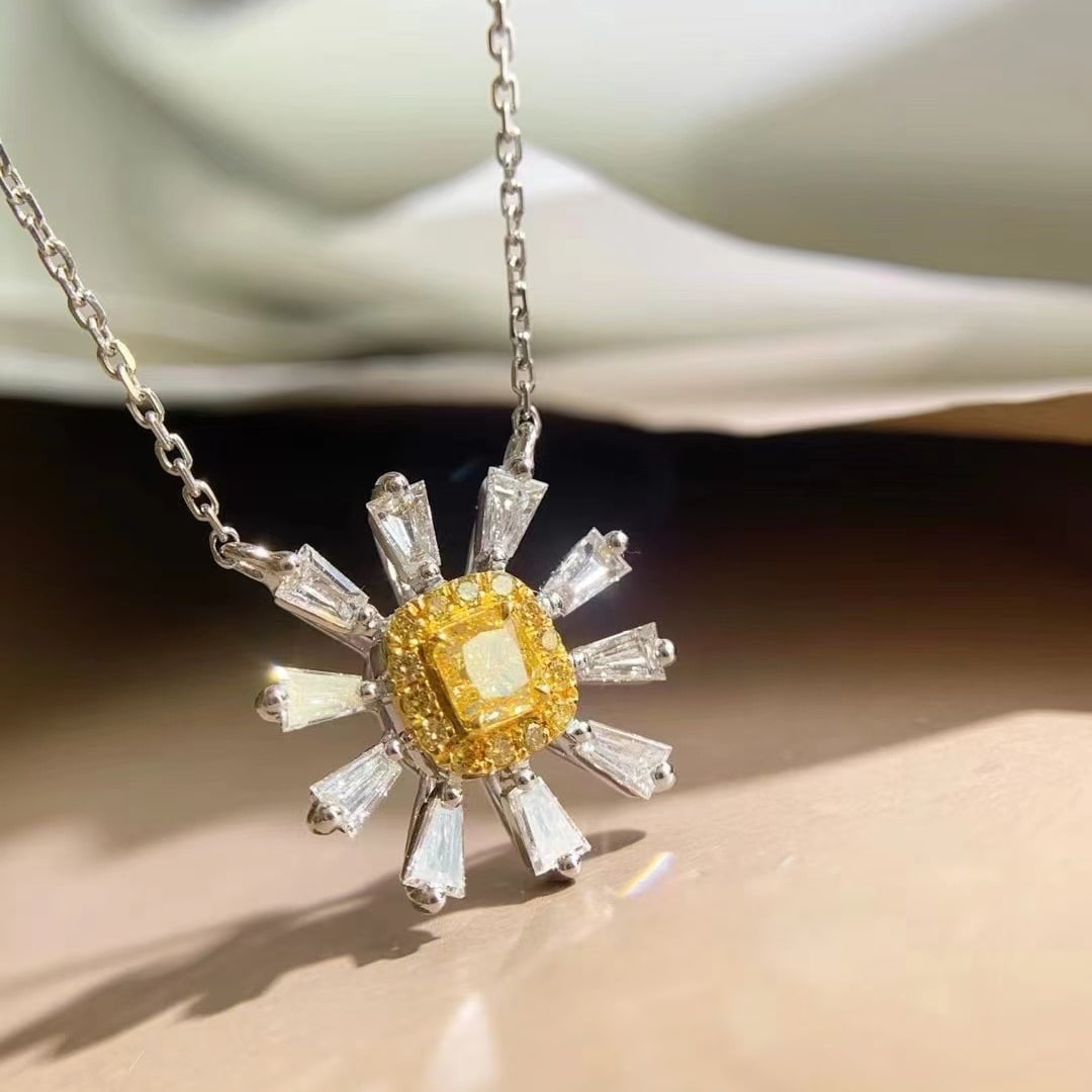 14k Gold 0.54 Ctw Natural Yellow Diamond & Diamond Necklace - 2
