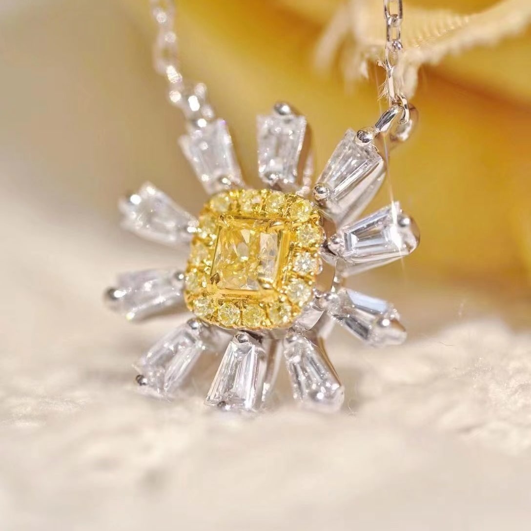 14k Gold 0.54 Ctw Natural Yellow Diamond & Diamond Necklace - 3