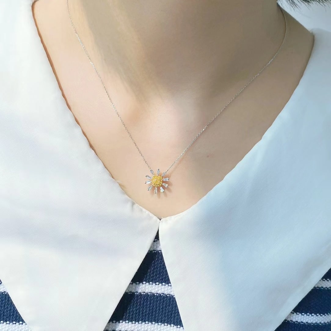 14k Gold 0.54 Ctw Natural Yellow Diamond & Diamond Necklace - 5