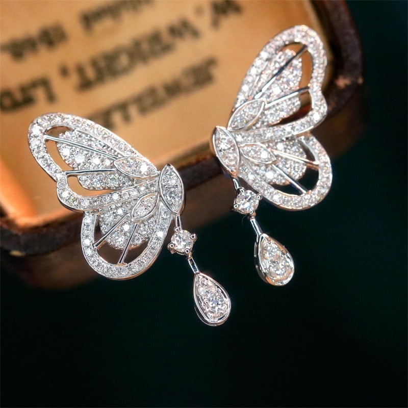 14k Gold 0.56 Ct Natural H Diamond & Butterfly Earrings - 3