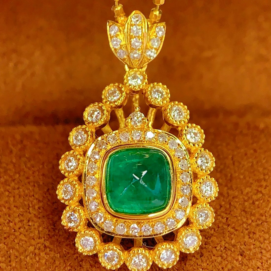 14k Gold 1.2 Ct Vivid Green Natural Emerald & Diamond Pendant( Without Chain ) - 2