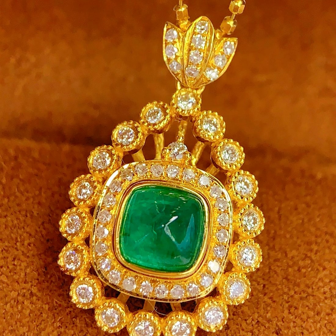 14k Gold 1.2 Ct Vivid Green Natural Emerald & Diamond Pendant( Without Chain ) - 4