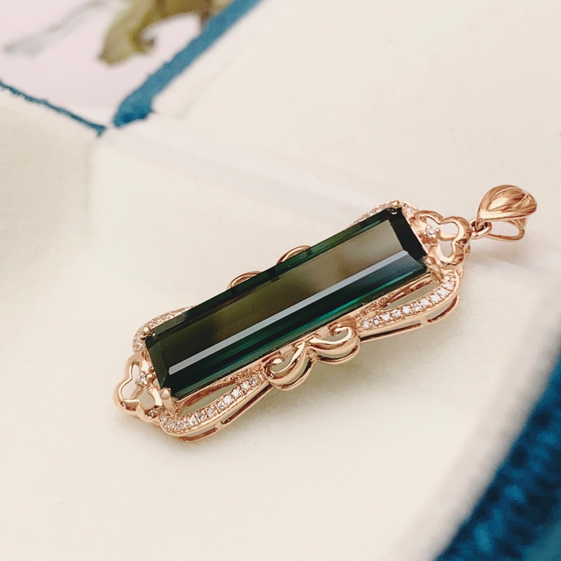 14k Gold 8.70 Ct Natural Tourmaline & Diamond Pendant( Without Chain ) - 2