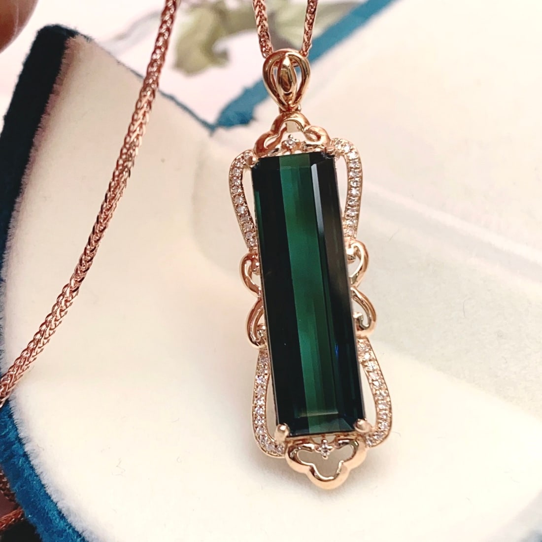 14k Gold 8.70 Ct Natural Tourmaline & Diamond Pendant( Without Chain ) - 4