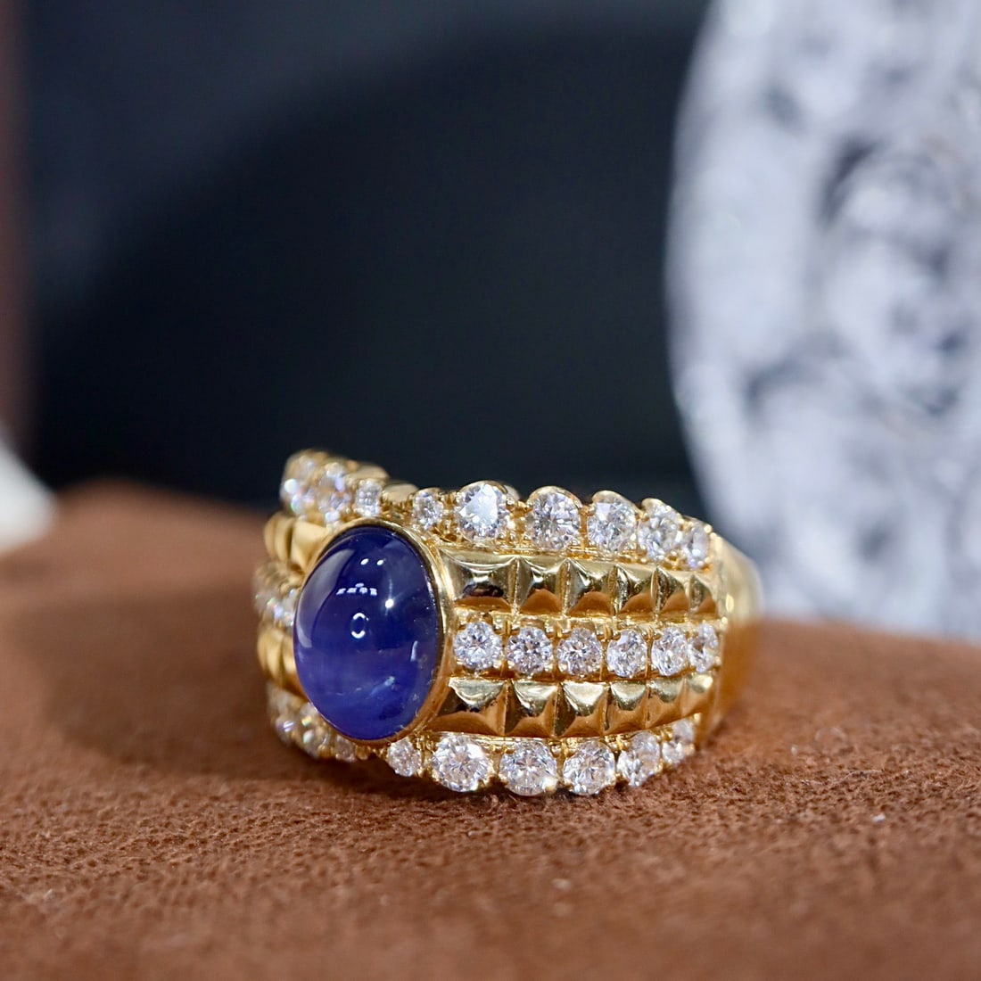 14k Gold 3.31 Ctw Natural Star Sapphire & Diamond Ring - 3