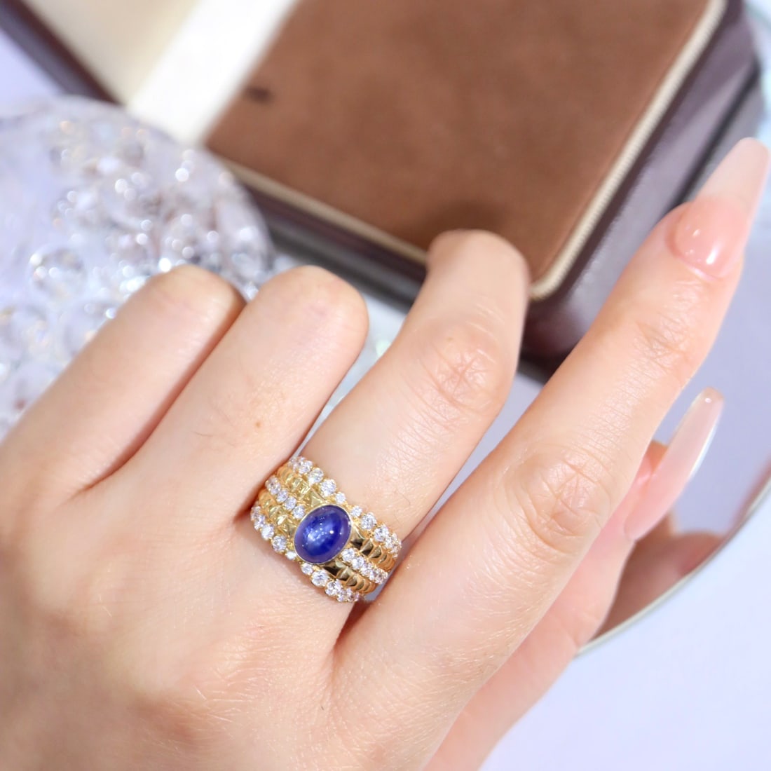 14k Gold 3.31 Ctw Natural Star Sapphire & Diamond Ring - 4