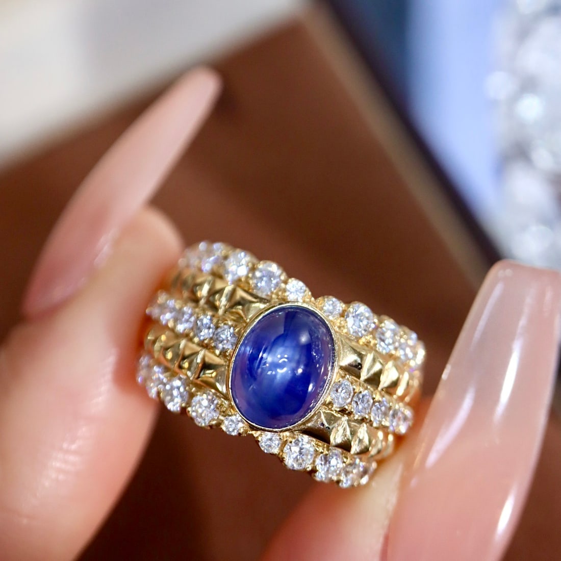14k Gold 3.31 Ctw Natural Star Sapphire & Diamond Ring - 5