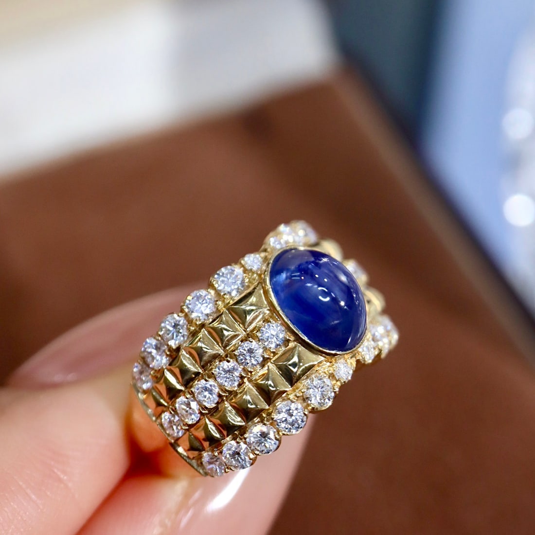 14k Gold 3.31 Ctw Natural Star Sapphire & Diamond Ring - 7
