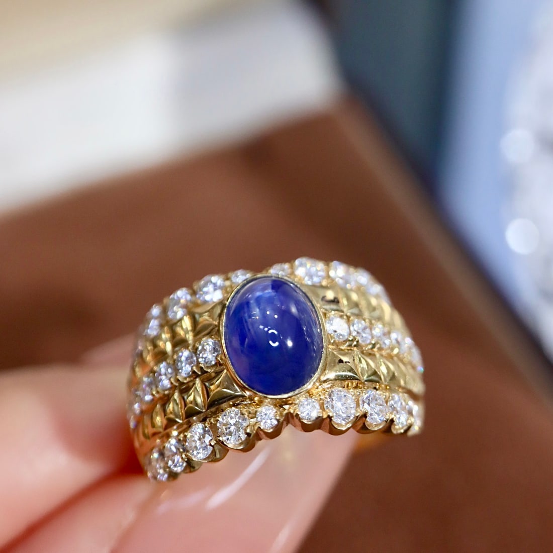 14k Gold 3.31 Ctw Natural Star Sapphire & Diamond Ring - 8