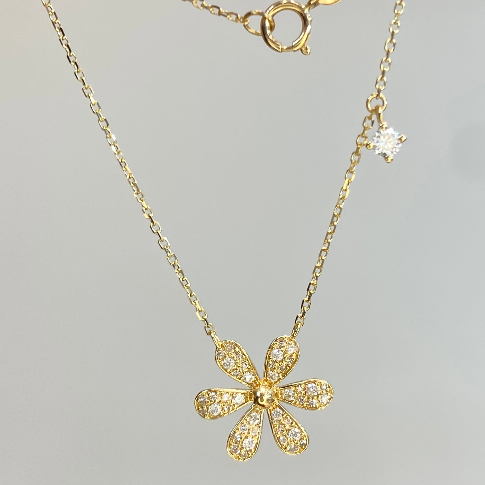 14k Gold 0.3 Ct Natural H Diamond & Flowers Necklace - 7