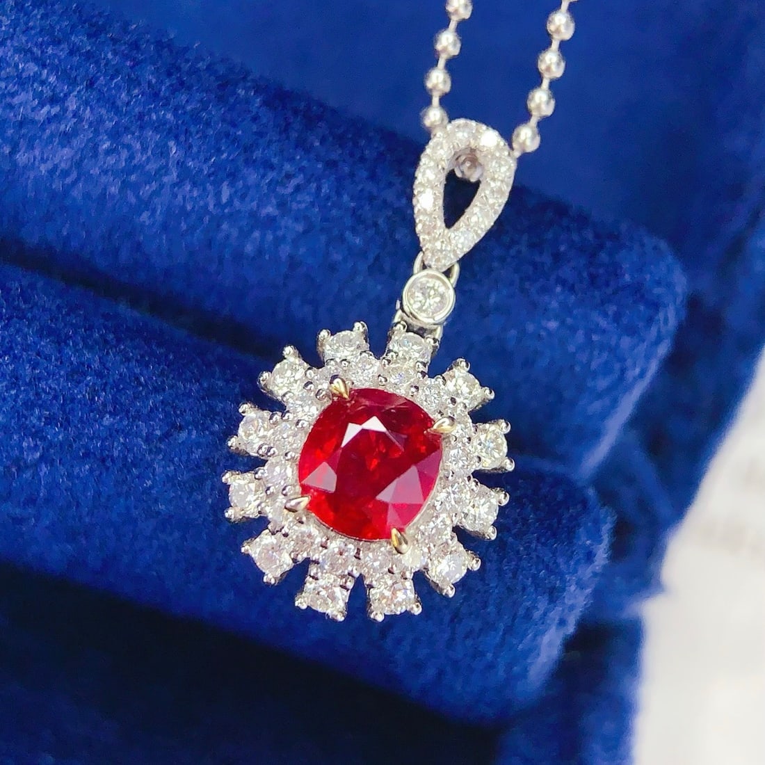 14k Gold 1.02 Ct Natural Ruby & Diamond Pendant( Without Chain ): Ref:231106329 // gold content:14k gold // main gemstone:ruby // shape:oval // carat weight:1. 02ct // color:red // treatment:natural // // adjacent gemstone 2 : diamond // number of stones:35 // shape