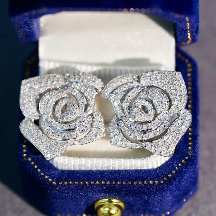 14k Gold 1.2 Ct Natural H Diamond & Flowers Earrings - 2