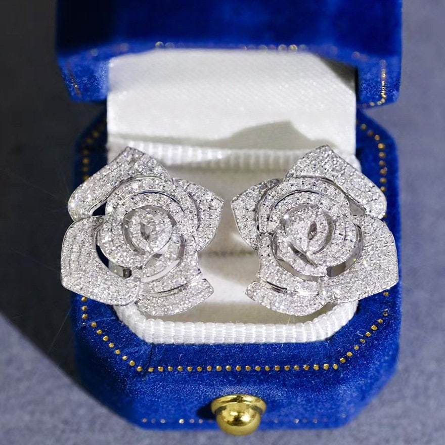 14k Gold 1.2 Ct Natural H Diamond & Flowers Earrings - 3
