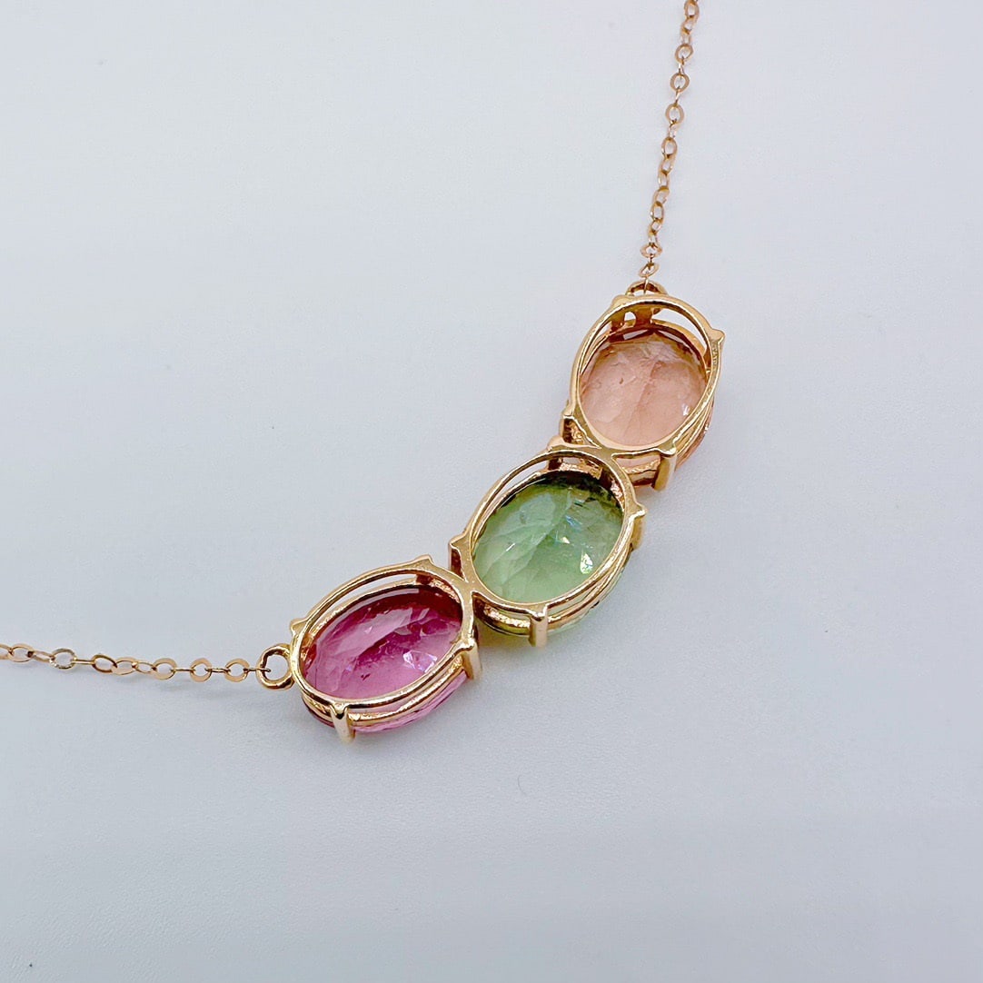 14k Gold 6.10 Ct Natural Tourmaline Necklace - 4