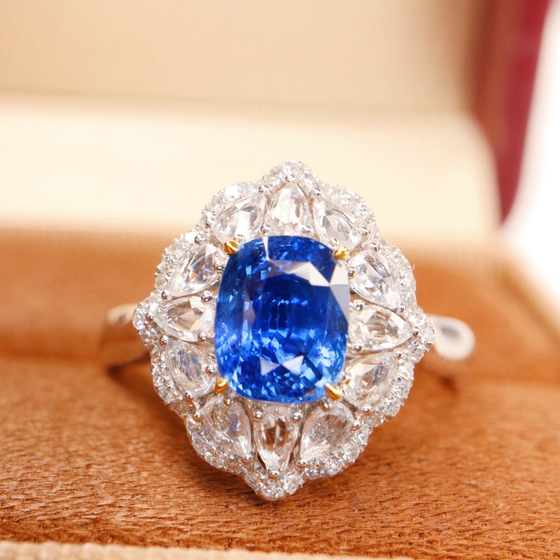 14k Gold 1.77 Ctw Natural Sapphire & Diamond Ring/pendant( Without Chain ): Ref:231106359 // gold content:14k gold // ring size:7. 25us // // main gemstone:sapphire // shape:cushion // carat weight:1. 60ct // color:blue // treatment:natural // // adjacent gemstone 2 : diamond