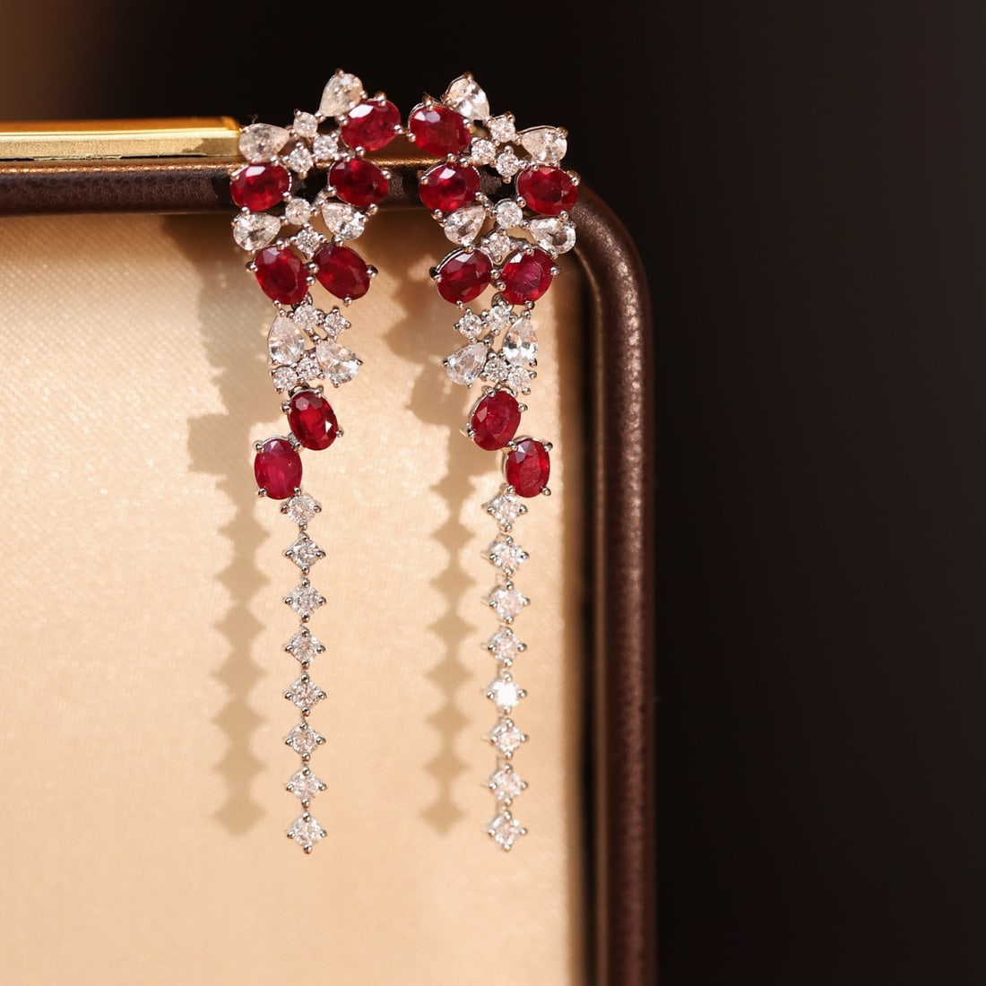 14k Gold 3.34 Ctw Natural Ruby & Sapphire Earrings: Ref:231106368 // gold content:14k gold // main gemstone:ruby // shape:oval // carat weight:2. 44ct // color:pigeonblood red // treatment:natural // // adjacent gemstone 2 : sapphire // shape:multiple