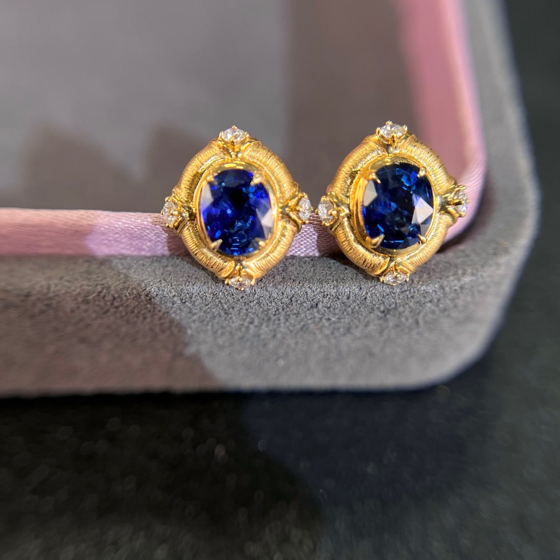 14k Gold 2.01 Ctw Natural Sapphire & Diamond Earrings - 2