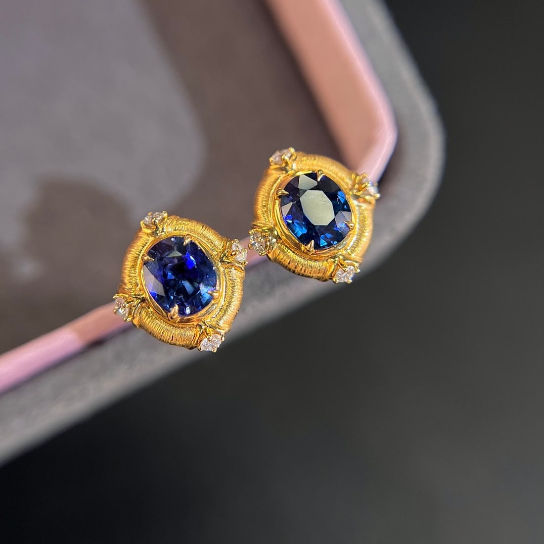 14k Gold 2.01 Ctw Natural Sapphire & Diamond Earrings - 3