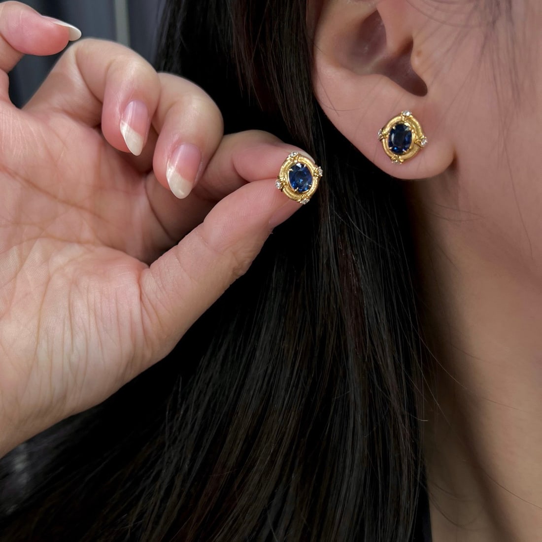 14k Gold 2.01 Ctw Natural Sapphire & Diamond Earrings - 4