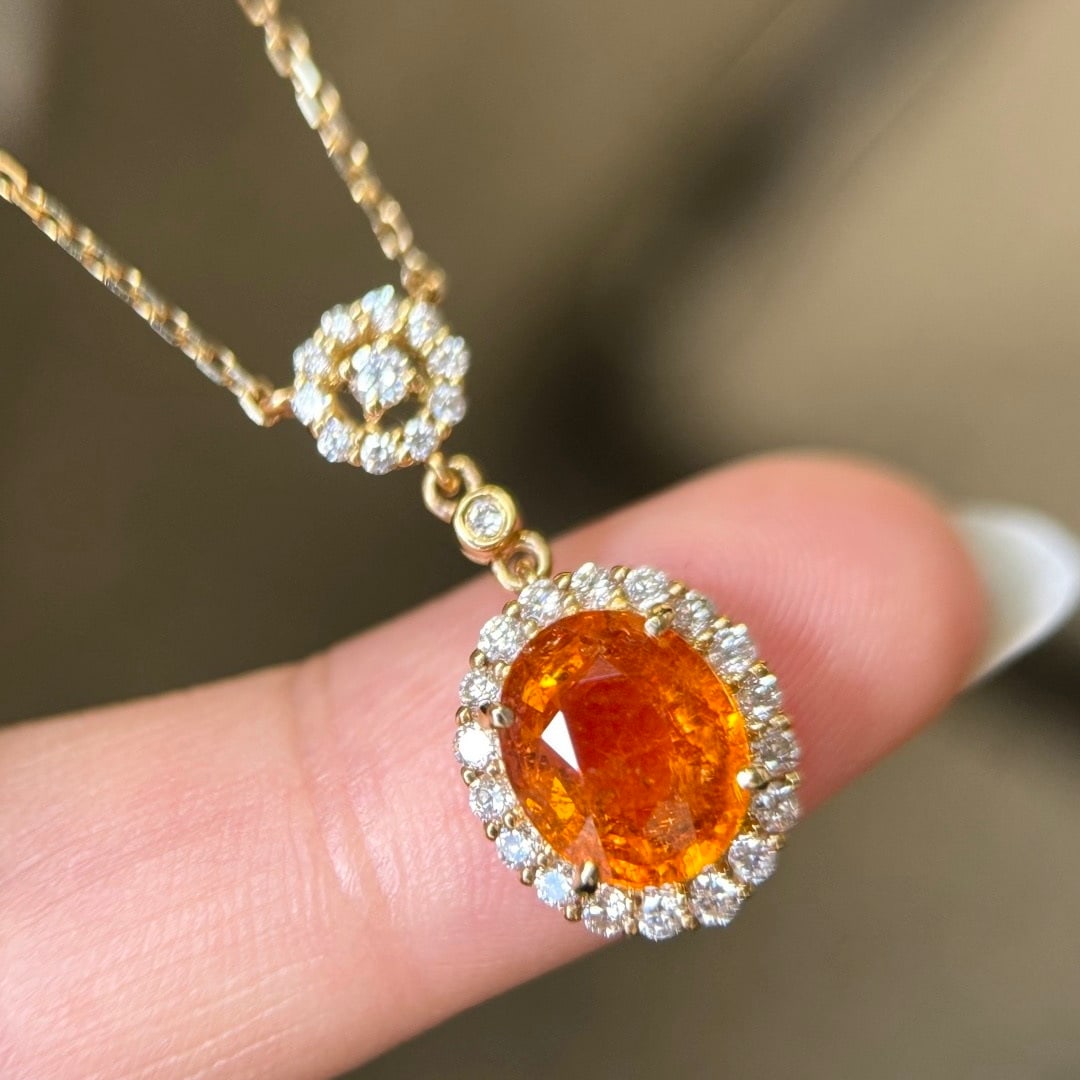 14k Gold 3.31 Ctw Natural Spessartine & Diamond Necklace - 2