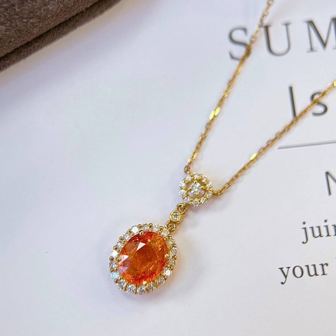 14k Gold 3.31 Ctw Natural Spessartine & Diamond Necklace - 4