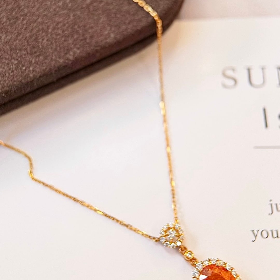 14k Gold 3.31 Ctw Natural Spessartine & Diamond Necklace - 5