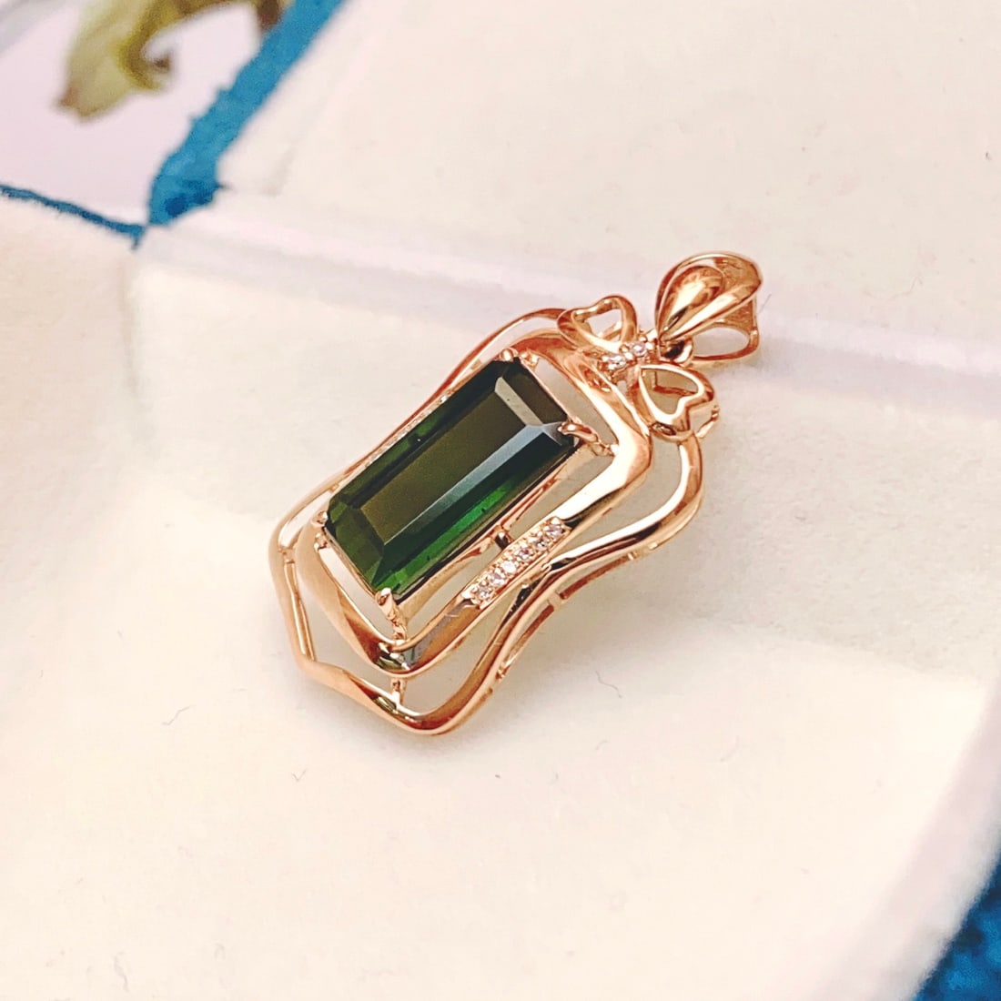 14k Gold 3.70 Ct Natural Tourmaline & Diamond Pendant( Without Chain ) - 2