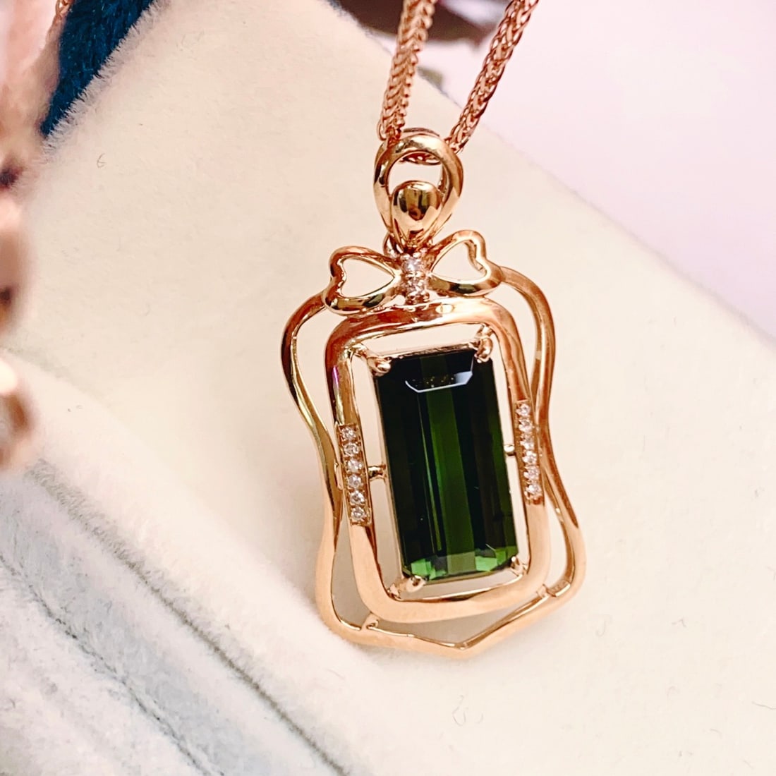 14k Gold 3.70 Ct Natural Tourmaline & Diamond Pendant( Without Chain ) - 3