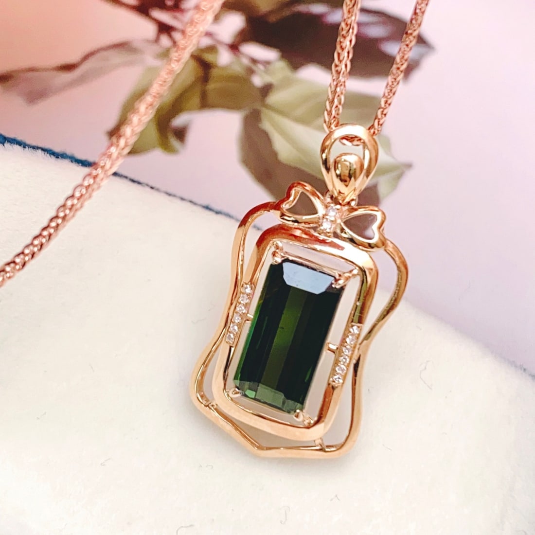 14k Gold 3.70 Ct Natural Tourmaline & Diamond Pendant( Without Chain ) - 4