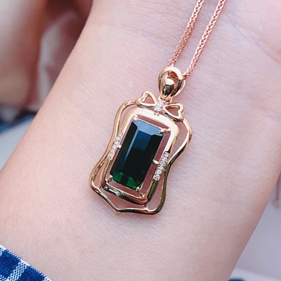 14k Gold 3.70 Ct Natural Tourmaline & Diamond Pendant( Without Chain ) - 5