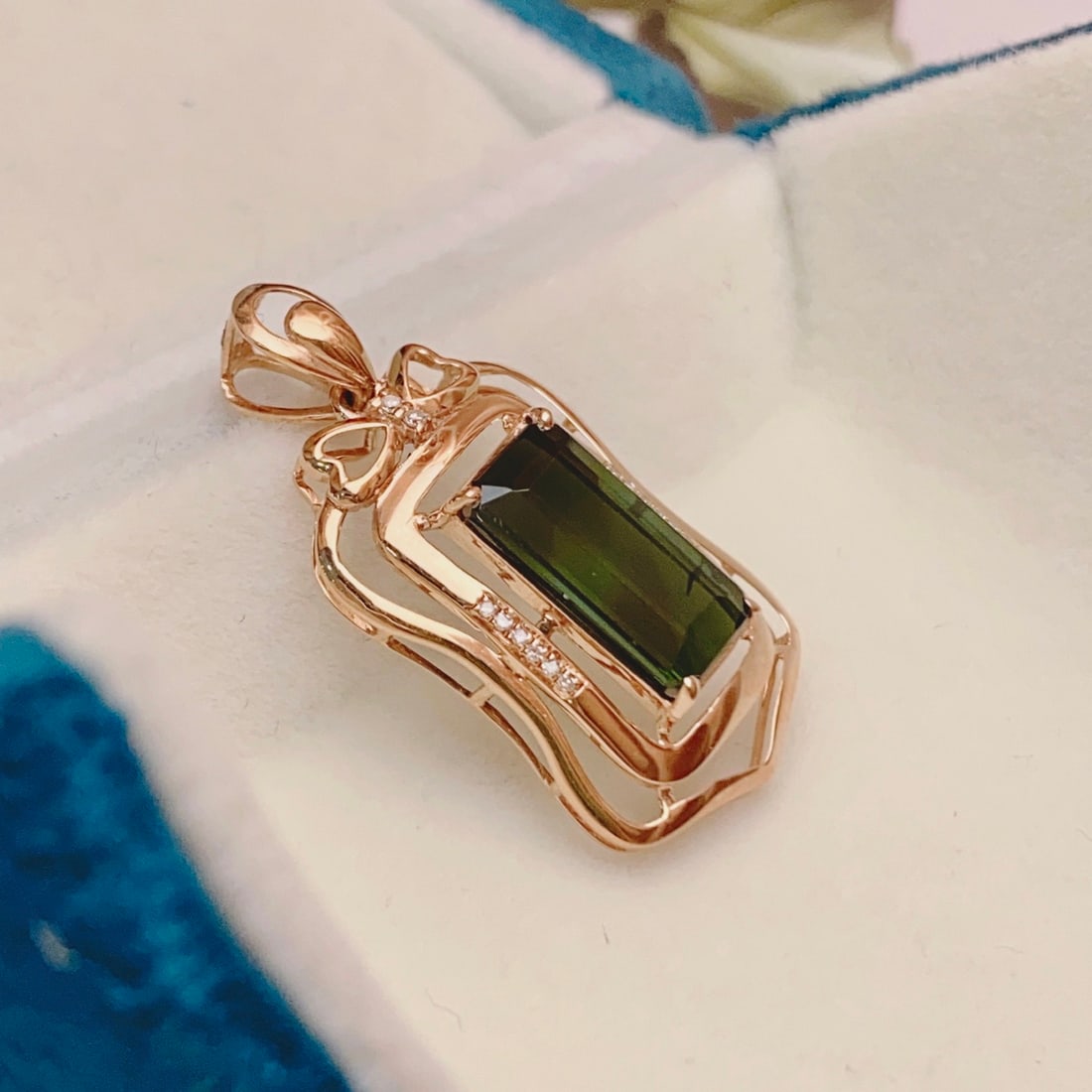 14k Gold 3.70 Ct Natural Tourmaline & Diamond Pendant( Without Chain ) - 6