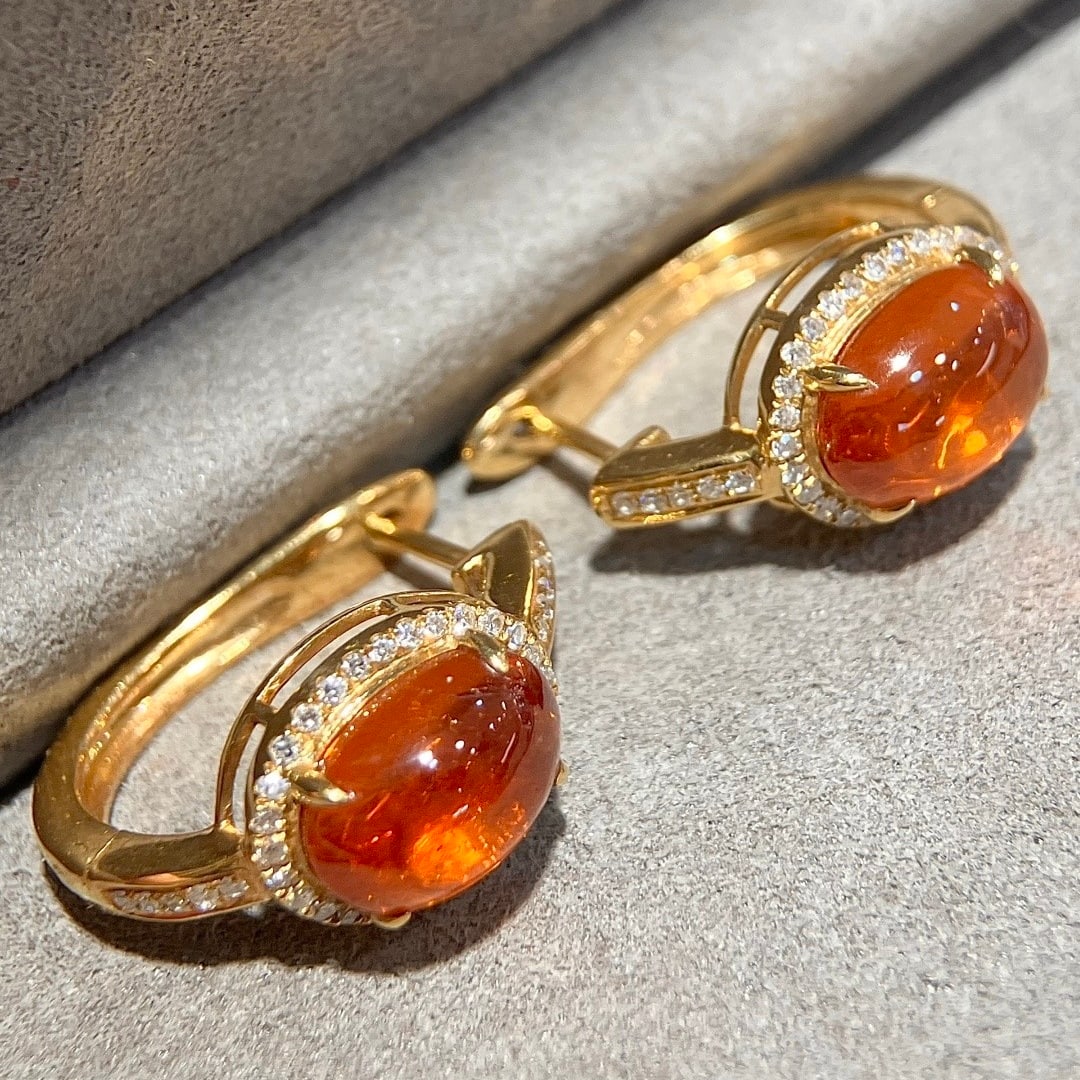 14k Gold 5.05 Ctw Natural Spessartine & Diamond Earrings - 3