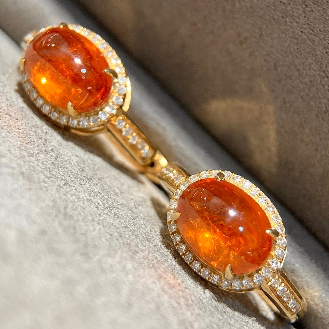 14k Gold 5.05 Ctw Natural Spessartine & Diamond Earrings - 7